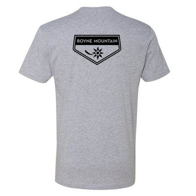 Boyne Mountain Adult T-Shirt Black Chest and Back Logo Heather Grey 