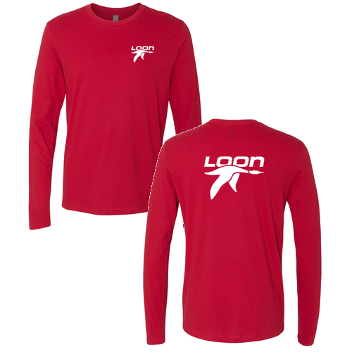 Loon Mountain Adult Long Sleeve White Chest and Back Logo Red