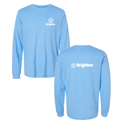 Brighton Adult Long Sleeve White Chest and Back Logo Carolina Blue 