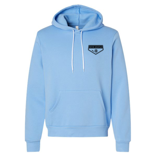 Boyne Mountain Adult Hoodie Black Chest and Back Logo Carolina Blue 