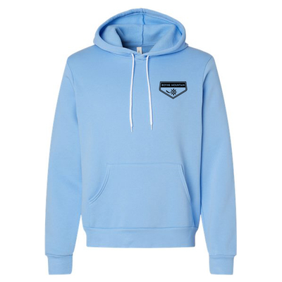Boyne Mountain Adult Hoodie Black Chest and Back Logo Carolina Blue 