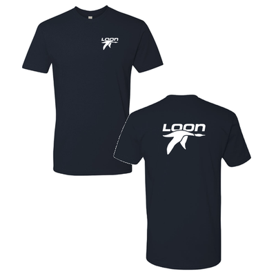 Loon Mountain Adult T-Shirt White Chest and Back Logo Midnight Navy