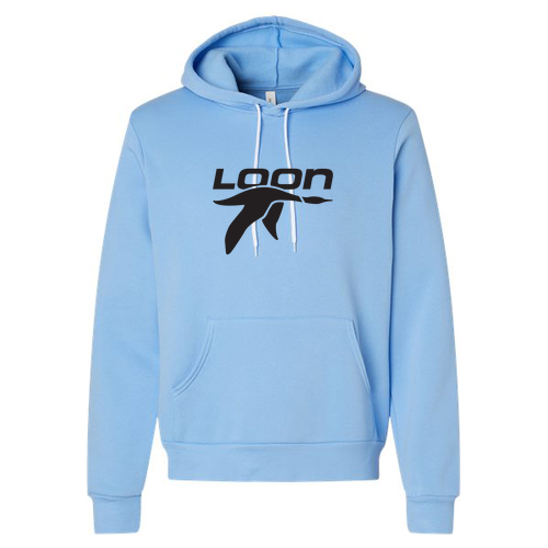 Loon Mountain Adult Hoodie Black Chest Logo Carolina Blue