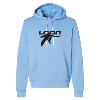 Loon Mountain Adult Hoodie Black Chest Logo Carolina Blue