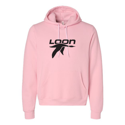 Loon Mountain Adult Hoodie Black Chest Logo Pink