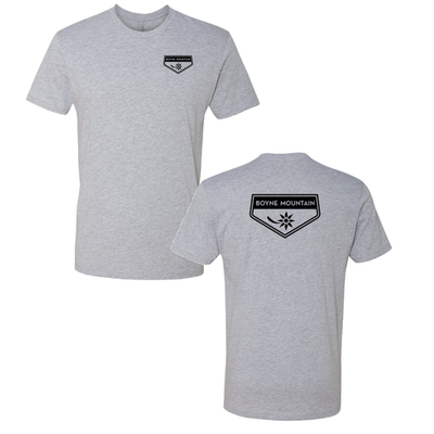 Boyne Mountain Adult T-Shirt Black Chest and Back Logo Heather Grey 