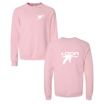 Loon Mountain Adult Crewneck White Chest and Back Logo Pink