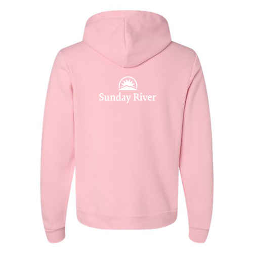 Sunday River Adult Hoodie White Chest and Back Logo Pink 