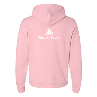 Sunday River Adult Hoodie White Chest and Back Logo Pink 