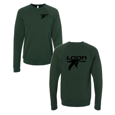 Loon Mountain Adult Crewneck Black Chest and Back Logo Forest