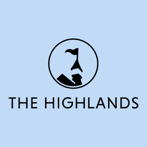 The Highlands Adult T-Shirt Black Chest Logo Light Blue 