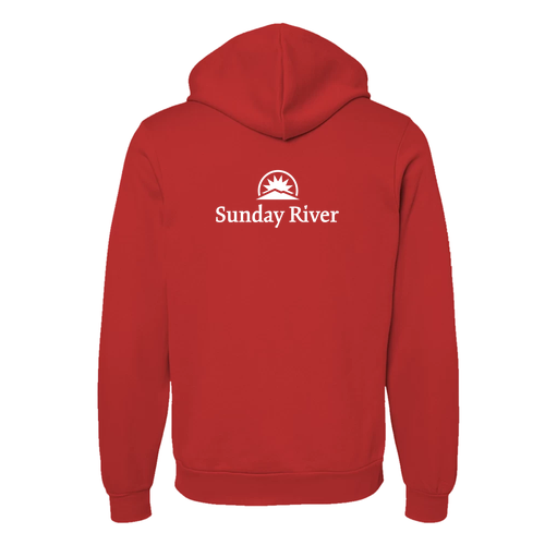 Sunday River Adult Hoodie White Chest and Back Logo Red 