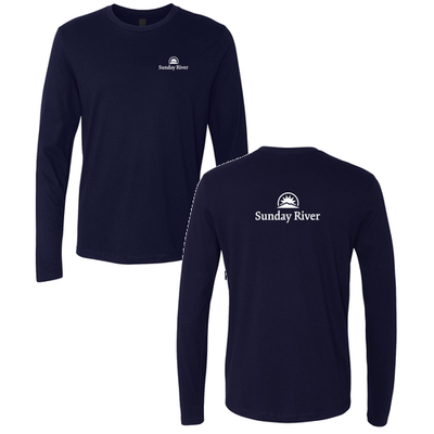 Sunday River Adult Long Sleeve White Chest and Back Logo Midnight Navy 