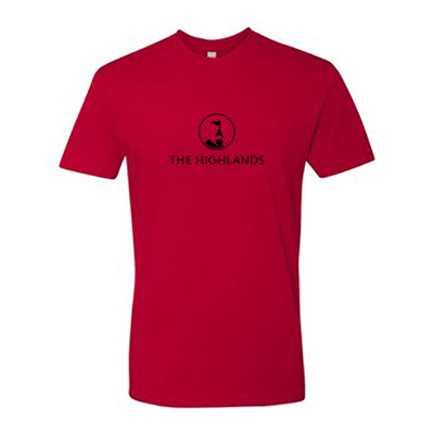 The Highlands Adult T-Shirt Black Chest Logo Red 