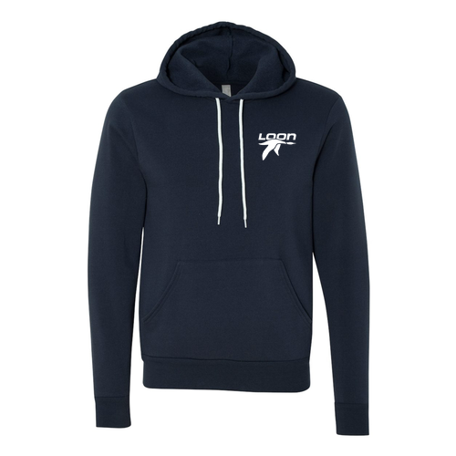 Loon Mountain Adult Hoodie White Chest and Back Logo Navy