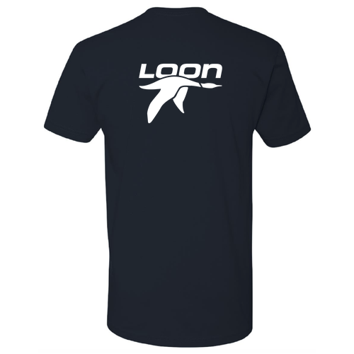 Loon Mountain Adult T-Shirt White Chest and Back Logo Midnight Navy