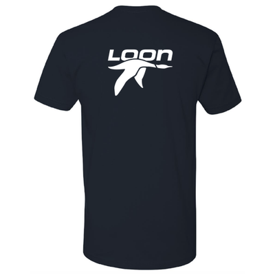 Loon Mountain Adult T-Shirt White Chest and Back Logo Midnight Navy