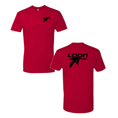 Loon Mountain Adult T-Shirt Black Chest and Back Logo Red