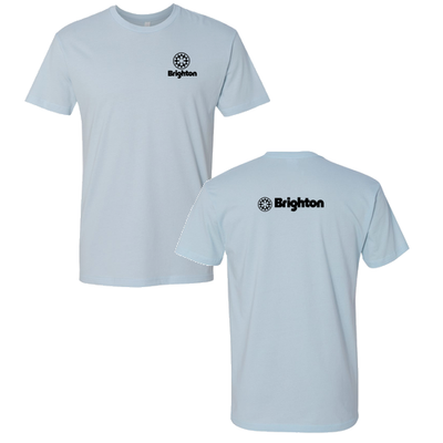 Brighton Adult T-Shirt Black Chest and Back Logo Light Blue 