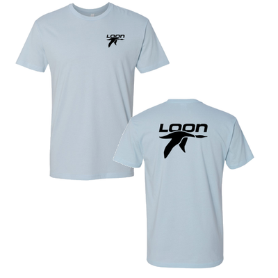 Loon Mountain Adult T-Shirt Black Chest and Back Logo Light Blue