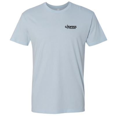 Cypress Adult T-Shirt Black Chest and Back Logo Light Blue 