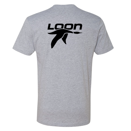 Loon Mountain Adult T-Shirt Black Chest and Back Logo Heather Grey