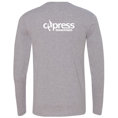 Cypress Adult Long Sleeve White Chest and Back Logo Heather Grey 