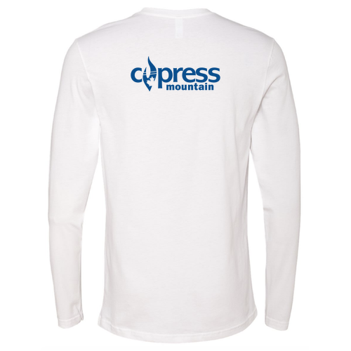 Cypress Adult Long Sleeve Blue Chest and Back Logo White 