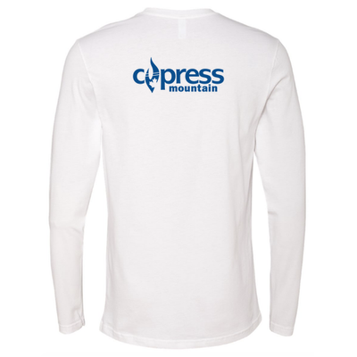 Cypress Adult Long Sleeve Blue Chest and Back Logo White 