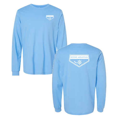 Boyne Mountain Adult Long Sleeve White Chest and Back Logo Carolina Blue 