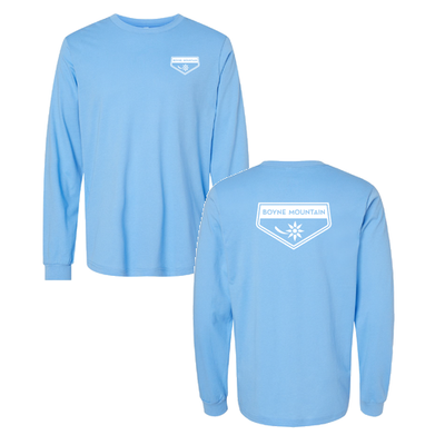 Boyne Mountain Adult Long Sleeve White Chest and Back Logo Carolina Blue 