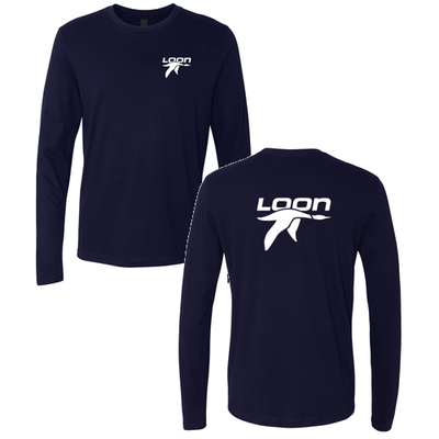 Loon Mountain Adult Long Sleeve White Chest and Back Logo Midnight Navy