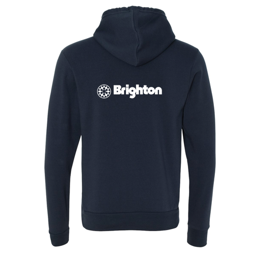 Brighton Adult Hoodie White Chest and Back Logo Navy 