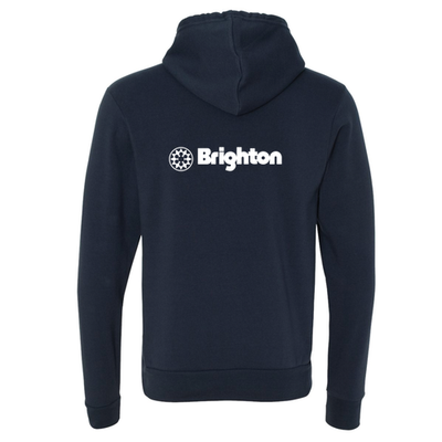 Brighton Adult Hoodie White Chest and Back Logo Navy 