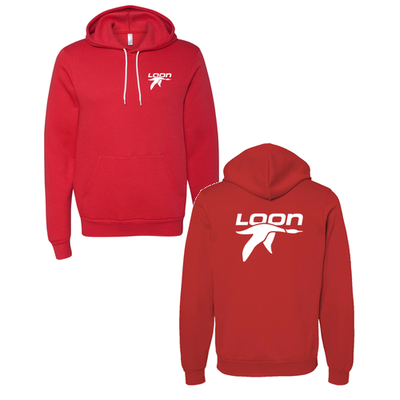Loon Mountain Adult Hoodie White Chest and Back Logo Red