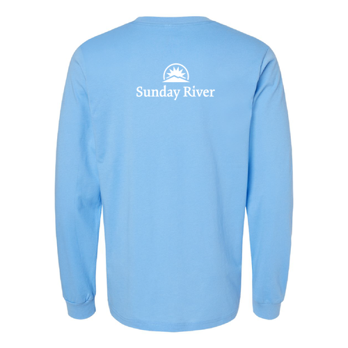 Sunday River Adult Long Sleeve White Chest and Back Logo Carolina Blue 