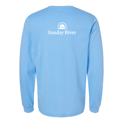 Sunday River Adult Long Sleeve White Chest and Back Logo Carolina Blue 