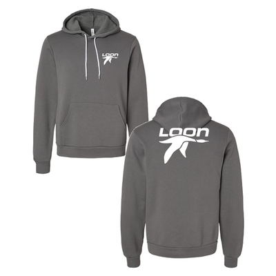Loon Mountain Adult Hoodie White Chest and Back Logo Asphalt