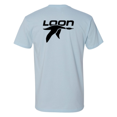Loon Mountain Adult T-Shirt Black Chest and Back Logo Light Blue