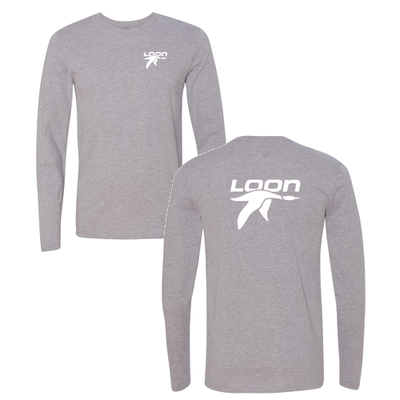 Loon Mountain Adult Long Sleeve White Chest and Back Logo Heather Grey