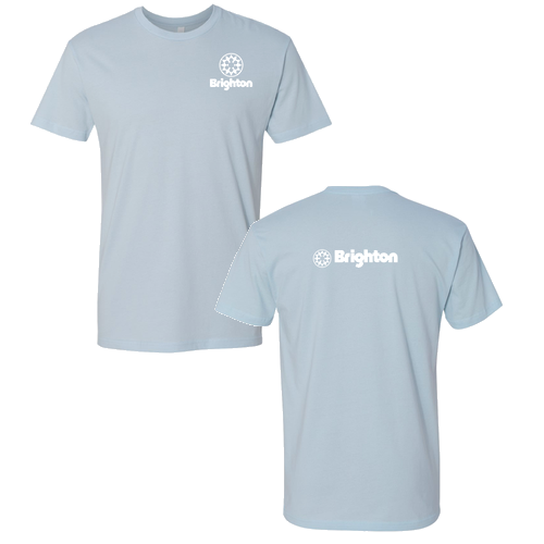 Brighton Adult T-Shirt White Chest and Back Logo Light Blue 