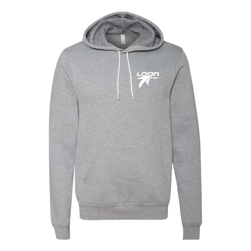 Loon Mountain Adult Hoodie White Chest and Back Logo Athletic Heather