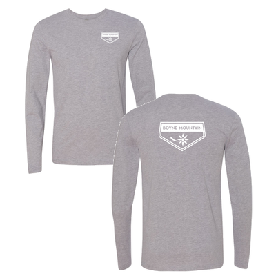 Boyne Mountain Adult Long Sleeve White Chest and Back Logo Heather Grey 