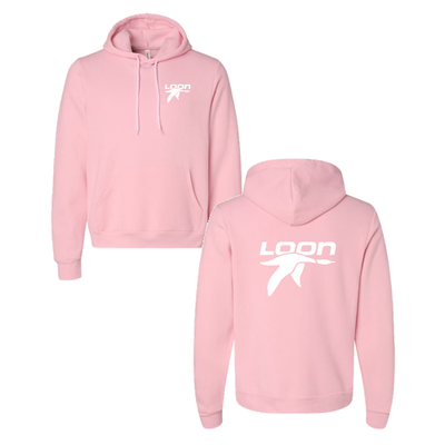 Loon Mountain Adult Hoodie White Chest and Back Logo Pink