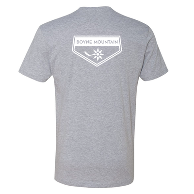 Boyne Mountain Adult T-Shirt White Chest and Back Logo Heather Grey 