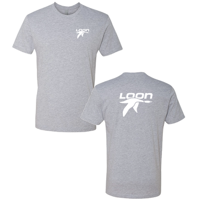Loon Mountain Adult T-Shirt White Chest and Back Logo Heather Grey