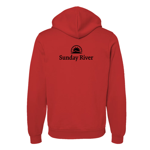 Sunday River Adult Hoodie Black Chest and Back Logo Red 