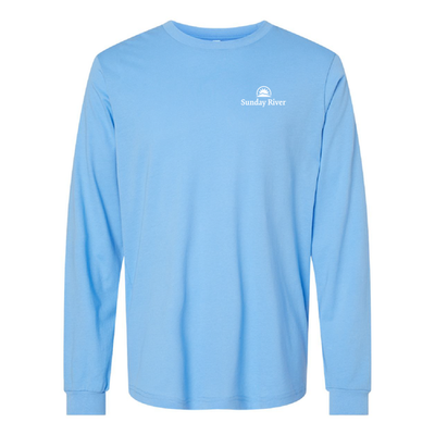Sunday River Adult Long Sleeve White Chest and Back Logo Carolina Blue 