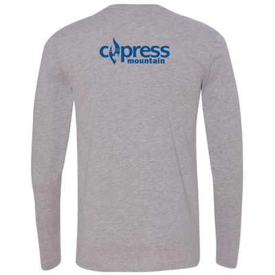 Cypress Adult Long Sleeve Blue Chest and Back Logo Heather Grey 