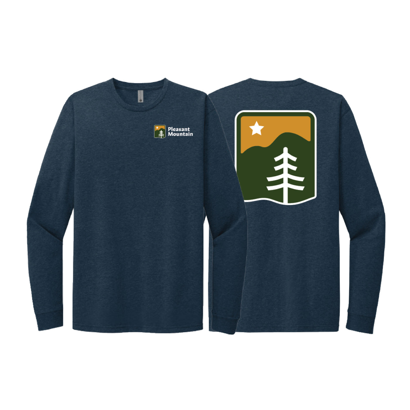 Pleasant Mountain Long Sleeve T-shirt 2 Full Color Logos NAVY